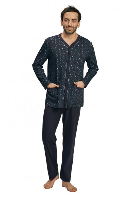 Pánské pyžamo s dlouhým rukávem, 204135 421, modrá (Velikost L)