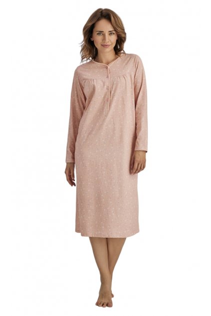 Dámská noční košile s dlouhým rukávem, 104214 7, meruňková (Velikost XXL)