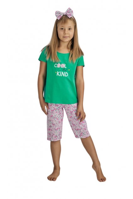 Dívčí pyžamo s krátkým rukávem, 404181 479, zelená