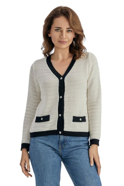 Dámský svetr rozpínací, 1N608 84, smetanová (Velikost L)