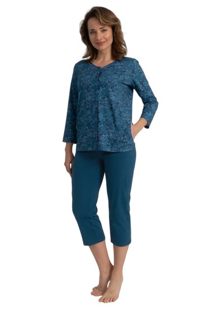 Dámské pyžamo s 3/4 rukávem, 104730 259, modrá (Velikost XXXXL)