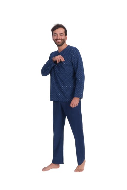 Pánské pyžamo s dlouhým rukávem, 204211 28, modrá (Velikost L)