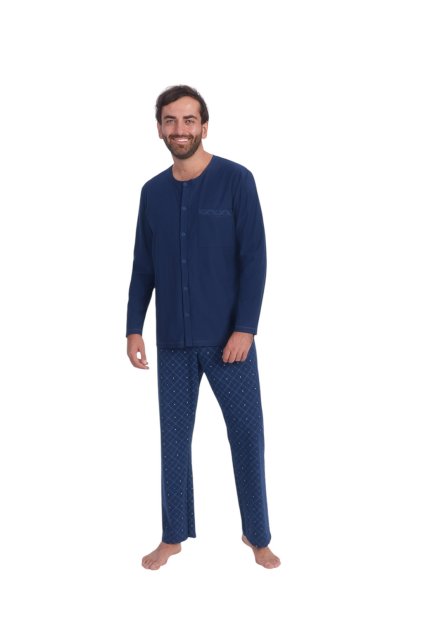 Pánské pyžamo s dlouhým rukávem, 204212 28, modrá (Velikost M)