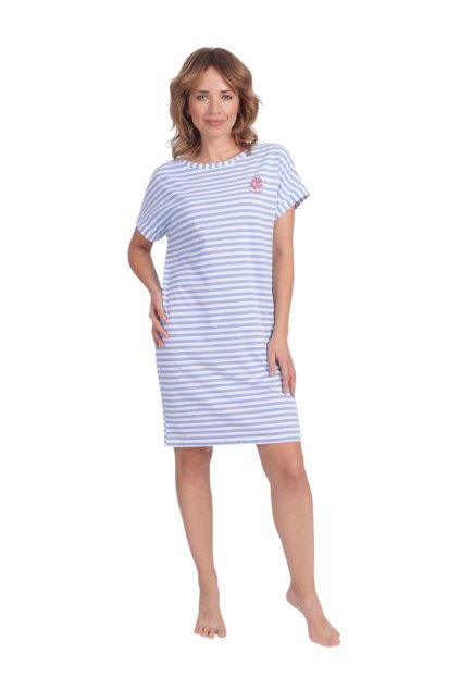 Dámská noční košile s krátkým rukávem, 104751 949, modrá (Velikost XL)