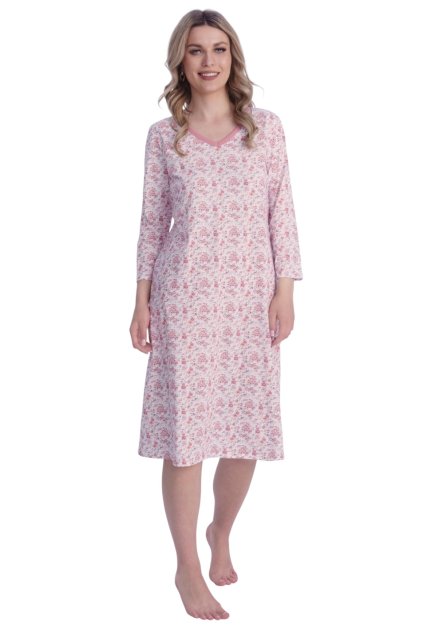 Dámská noční košile s 3/4 rukávem, 104573 122, růžová (Velikost L)