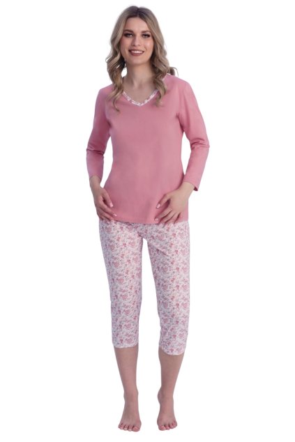 Dámské pyžamo s 3/4 rukávem, 104574 122, růžová (Velikost XXL)