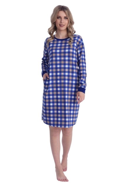 Dámská noční košile s dlouhým rukávem, 104783 957, modrá (Velikost S)
