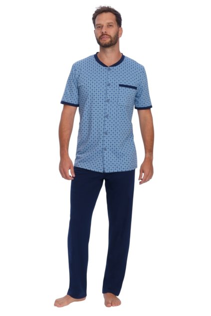 Pánské pyžamo s krátkým rukávem a dlouhými nohavicemi, 204122 472, modrá (Velikost M)