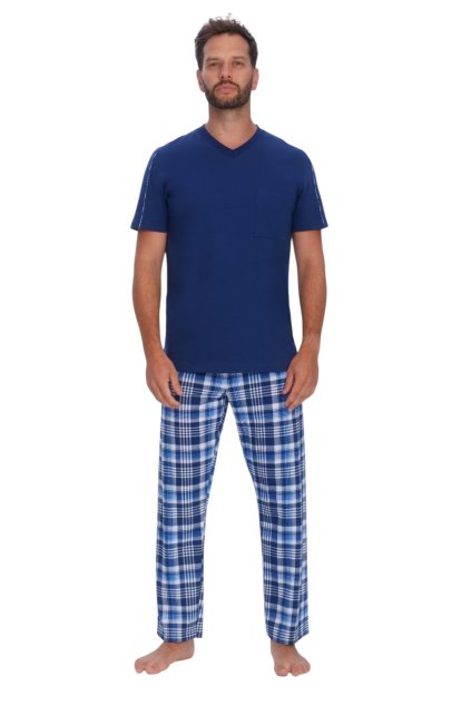 Pánské pyžamo s krátkým rukávem a dlouhými nohavicemi, 204220 466, modrá (Velikost M)