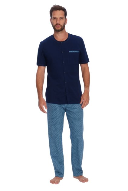Pánské pyžamo s krátkým rukávem a dlouhými nohavicemi, 204149 28, modrá (Velikost M)