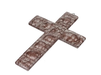 Szklany krzyż na ścianę — brązowy kolor, elegancka religijna ozdoba do domu