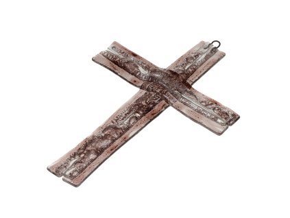 Szklany krzyż ścienny – ziemisty brąz, elegancka dekoracja religijna do domu