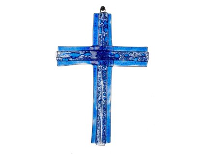 Szklany krzyż na ścianę ciemnoniebieski ze szkła warstwowego