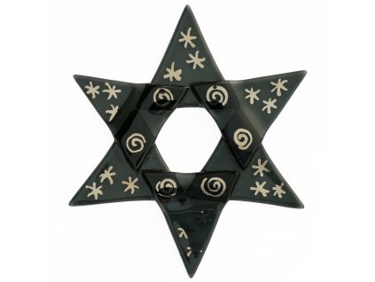 Bożonarodzeniowa szklana ozdobna gwiazda czarna - srebrny rysowanie linii