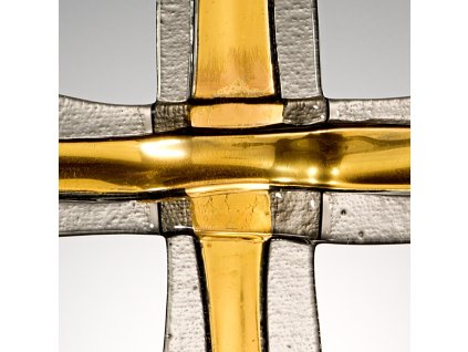 Elegancki, artystyczny krzyż ścienny WAGA, pozłacany, ze szkła