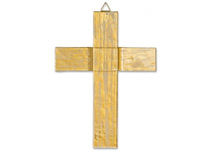 Dekoracyjny szklany krzyż w stylu retro w delikatnych, złocisto-beżowych tonachvin