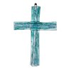 Szklany krzyż na ścianę turkusowy ze szkła warstwowego