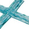 Szklany krzyż na ścianę turkusowy ze szkła warstwowego