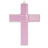 Pastelowy różowy krzyż szklany z okazji chrztu, ręcznie wykonany.