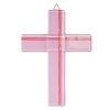 Szklany krzyż z okazji chrztu pastelowy różowy - z liniami