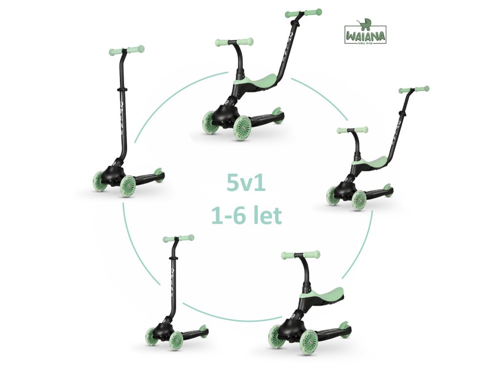QPLAY Kolobežka / odrážadlo Sema Evo s LED svetlami Jade Green, vek 1 - 6 rokov, do 50 kg