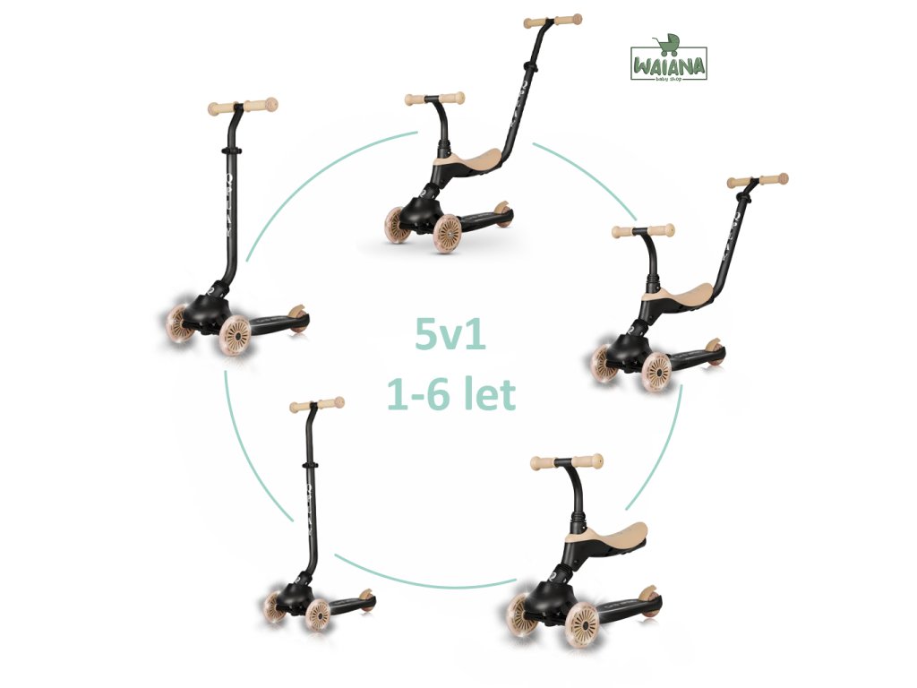 QPLAY Kolobežka / odrážadlo Sema Evo s LED svetlami Khaki, vek 1 - 6 rokov, do 50 kg