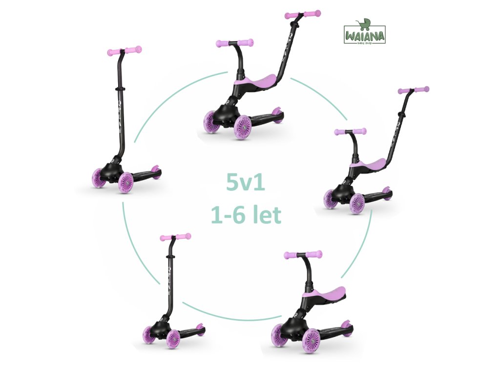 QPLAY Kolobežka / odrážadlo Sema Evo s LED svetlami Violet, vek 1 - 6 rokov, do 50 kg
