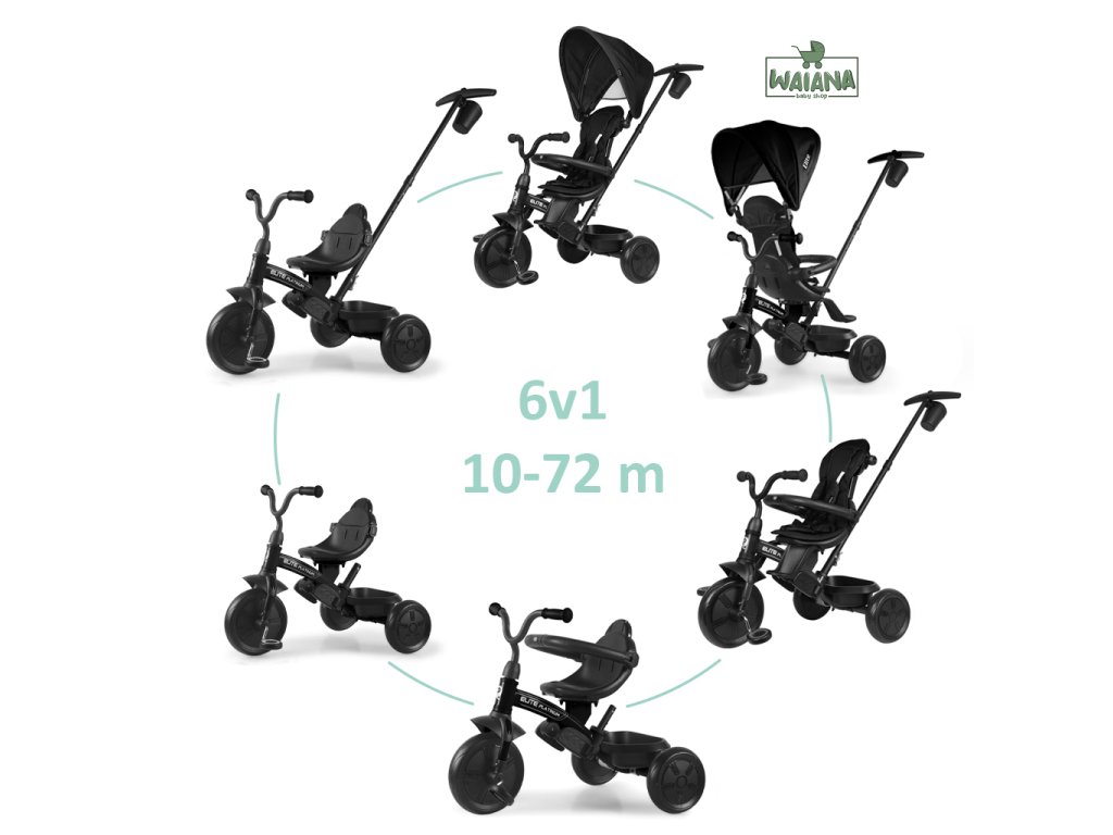QPLAY Trojkolka Elite Platinum Black, 6 v 1, vek 10-72 mesiacov