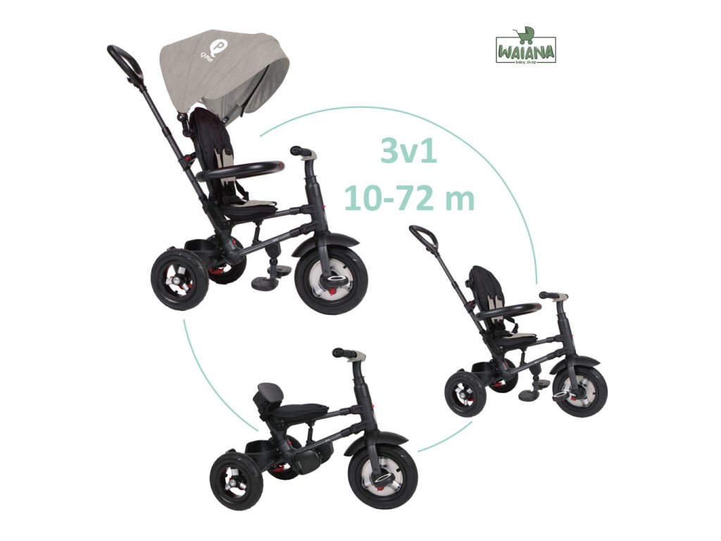 QPLAY Trojkolka Rito air gel (Rubber) Grey, vek 10-72 mesiacov