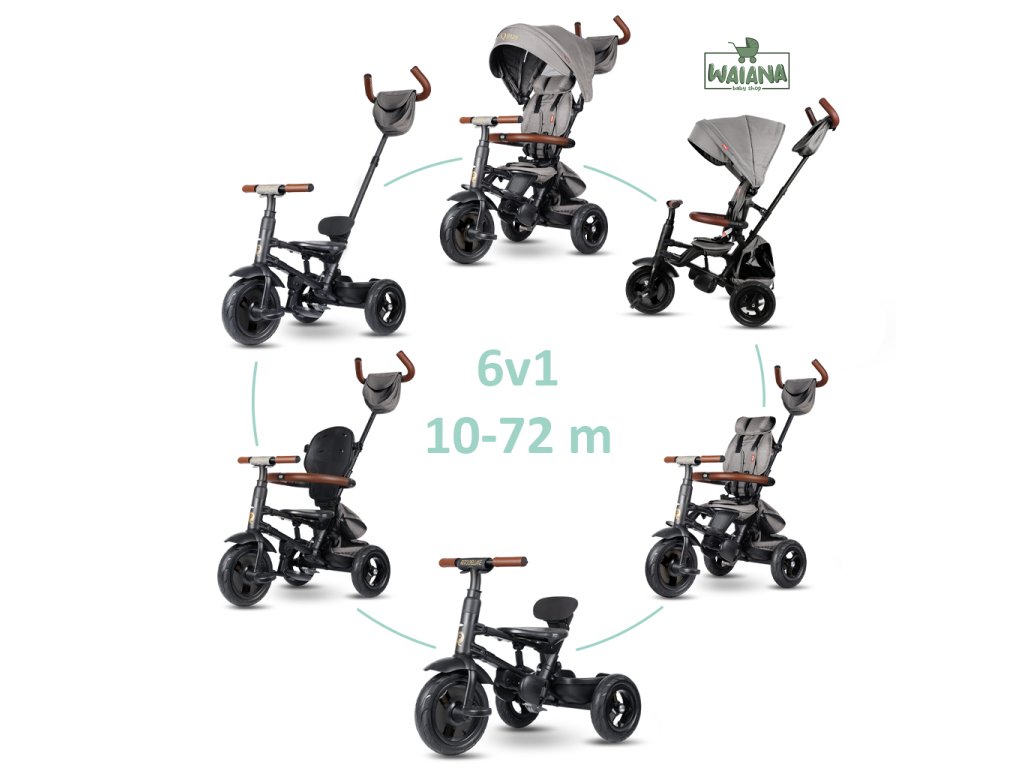 QPLAY Trojkolka Rito Deluxe Grey, 6 v 1, vek 10-72 mesiacov