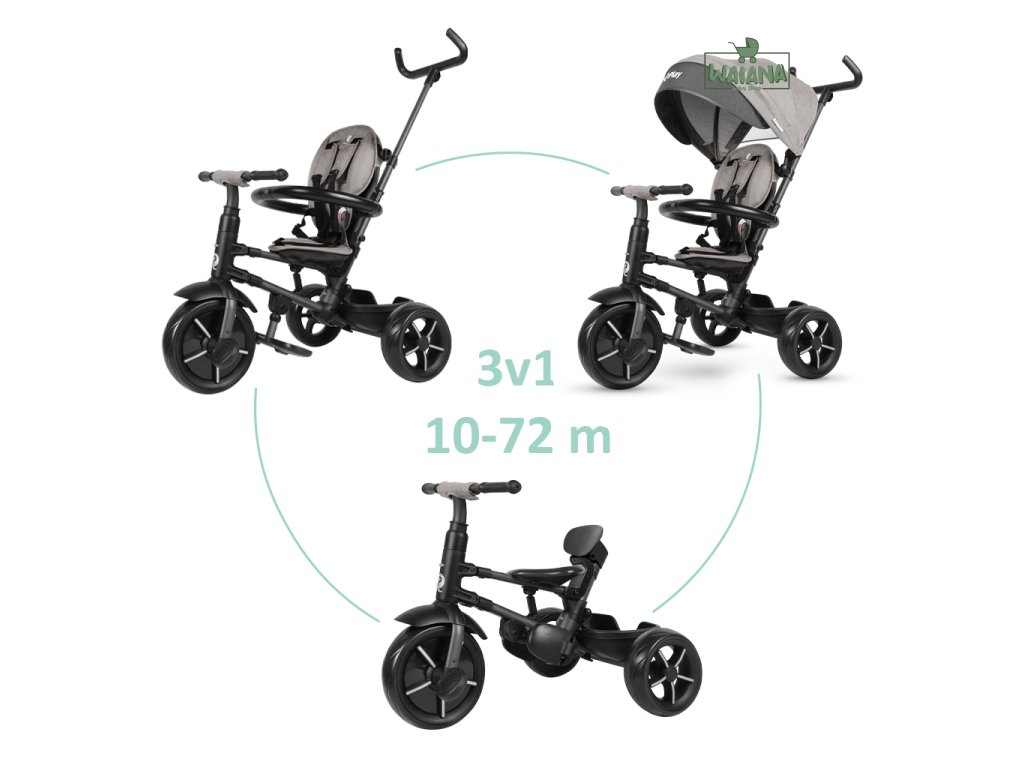 QPLAY Trojkolka Rito star Grey, skladacia, vek 10-72 mesiacov