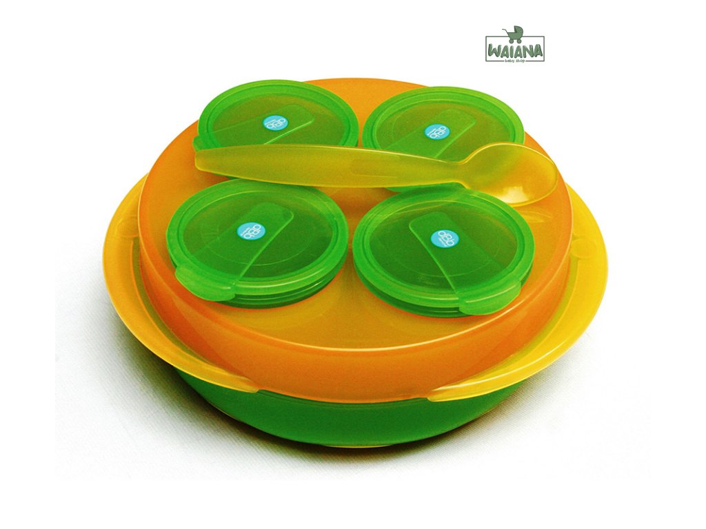dBb Remond Dbb Baby Snack, sada 4 Misiek, tanier, Lyžica Barva: Oranžovo/Zelená