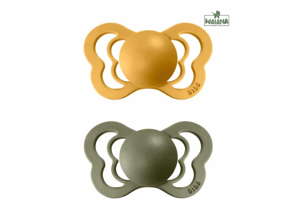 BIBS Couture anatomické cumlíky zo silikónu 2ks - veľkosť 2,Honey Bee / Olive