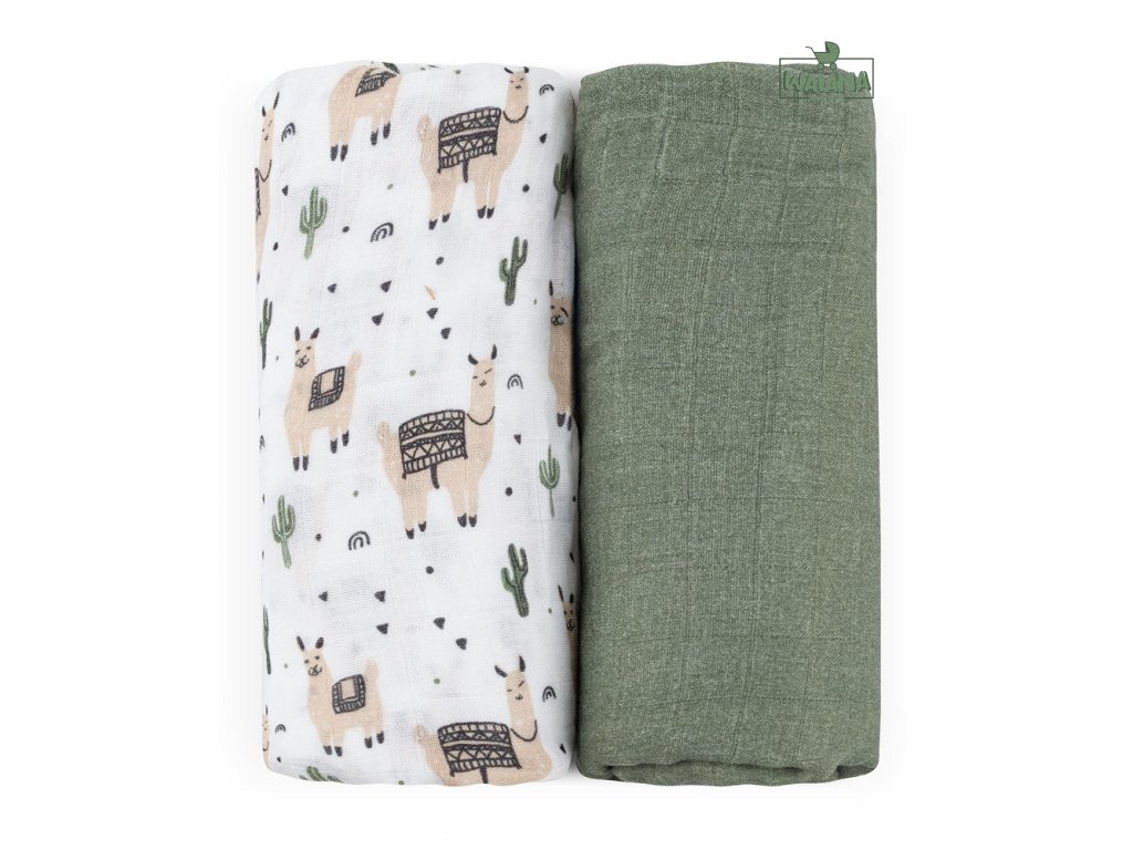 PETITE&MARS Prikrývka bambusová mušelínová 2ks Misty Llama Vibes 120 x 120 cm