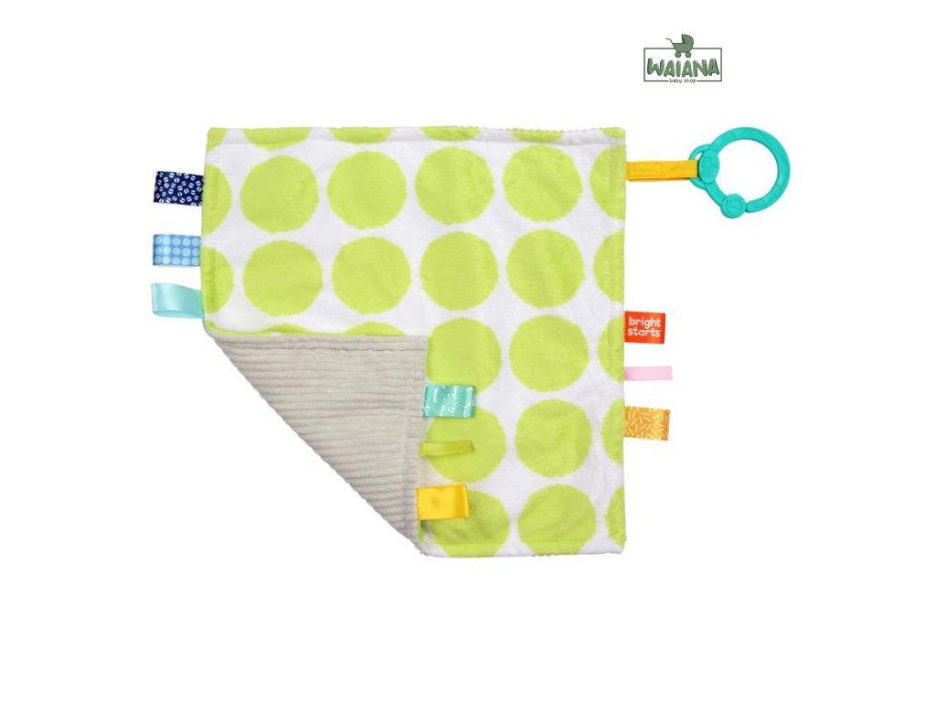 BRIGHT STARTS Maznacia dečka na C krúžku Little Taggies zelené bodky 0m+