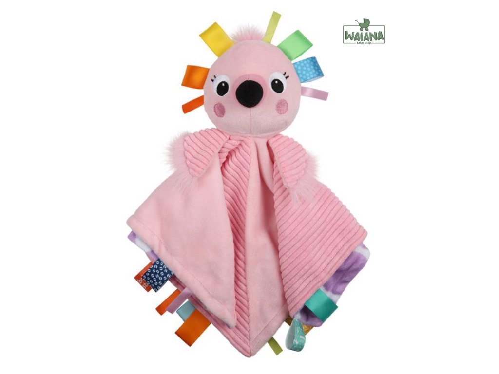 BRIGHT STARTS Maznacia dečka s hlavou Cuddle'n Tags plameniak 0m+