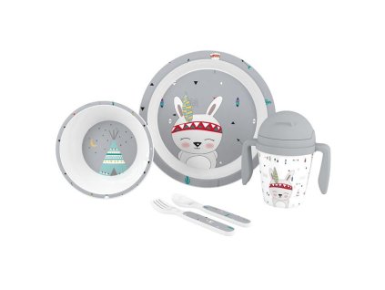 INTERBABY | Jedálenský set INDIÁN +6M - sivý