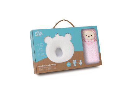 INTERBABY | SET MÉĎA - ergonomický vankúšik + prítulka - ružový