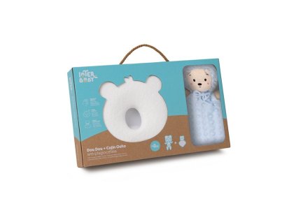 INTERBABY | SET MÉĎA - ergonomický vankúšik + prítulka - modrý