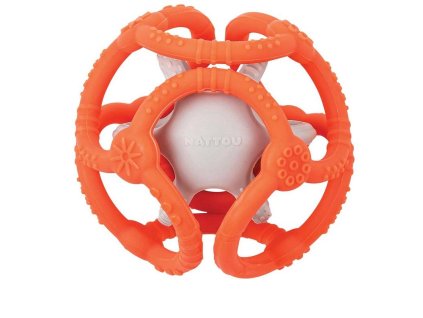 NATTOU Hryzačka silikónová lopta 2v1 bez BPA 10 cm oranžovo-šedá