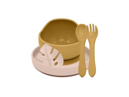 PETITE&MARS Set jedálenský silikónový TAKE&MATCH 4 ks Intense Ochre - Desert Sand 6m+