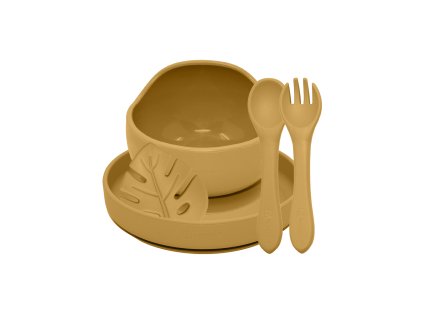 PETITE&MARS Set jedálenský silikónový TAKE&MATCH 4 ks Intense Ochre 6m+