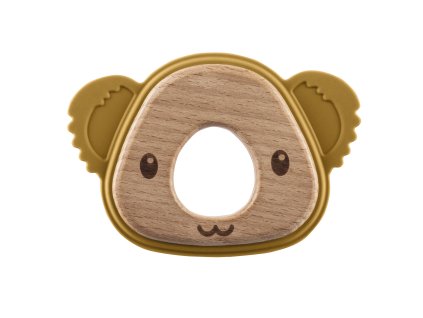 Silikónové drevené hryzátko Koala, Mustard Yellow