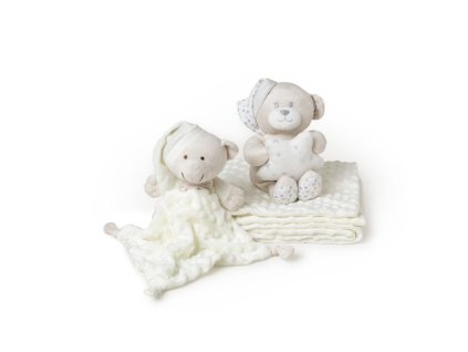 INTERBABY | Deka mäkká guličky + prítulka + medvedík  - KRÉMOVÁ