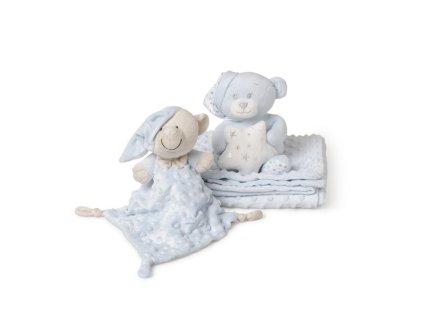 INTERBABY | Deka mäkká guličky + prítulka + medvedík  - MODRÁ