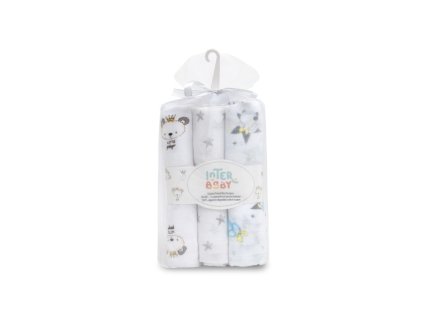 INTERBABY | Plienka ZVIERATKA 3 kusy 80x80 cm - BIELO/ŠEDÁ