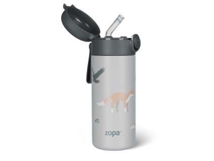 Termoska na tekutiny s brčkem a silikonovým držákem 350 ml, Mountains