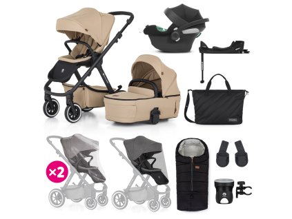 PETITE&MARS SET Kočík 4v1 ICON Mocha Beige XXL AIR + CYBEX Aton B2 i-Size