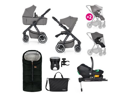 PETITE&MARS Kočík kombinovaný ICON 2v1 Dove Grey XXL AIR + Core Pro i-Size Black Grey + Báza