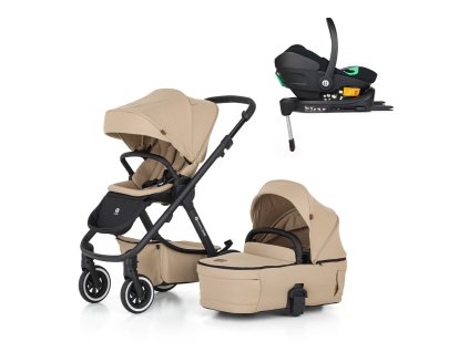 PETITE&MARS Kočík kombinovaný ICON 2v1 Mocha Beige LITE AIR + Core Pro i-Size Black Grey + Báza